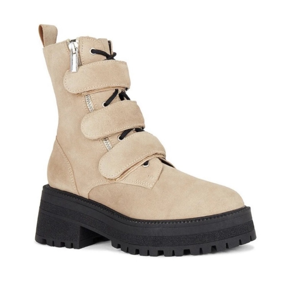 Free People Emmett Lace Up Lug Sole Boot in Latte Suede
